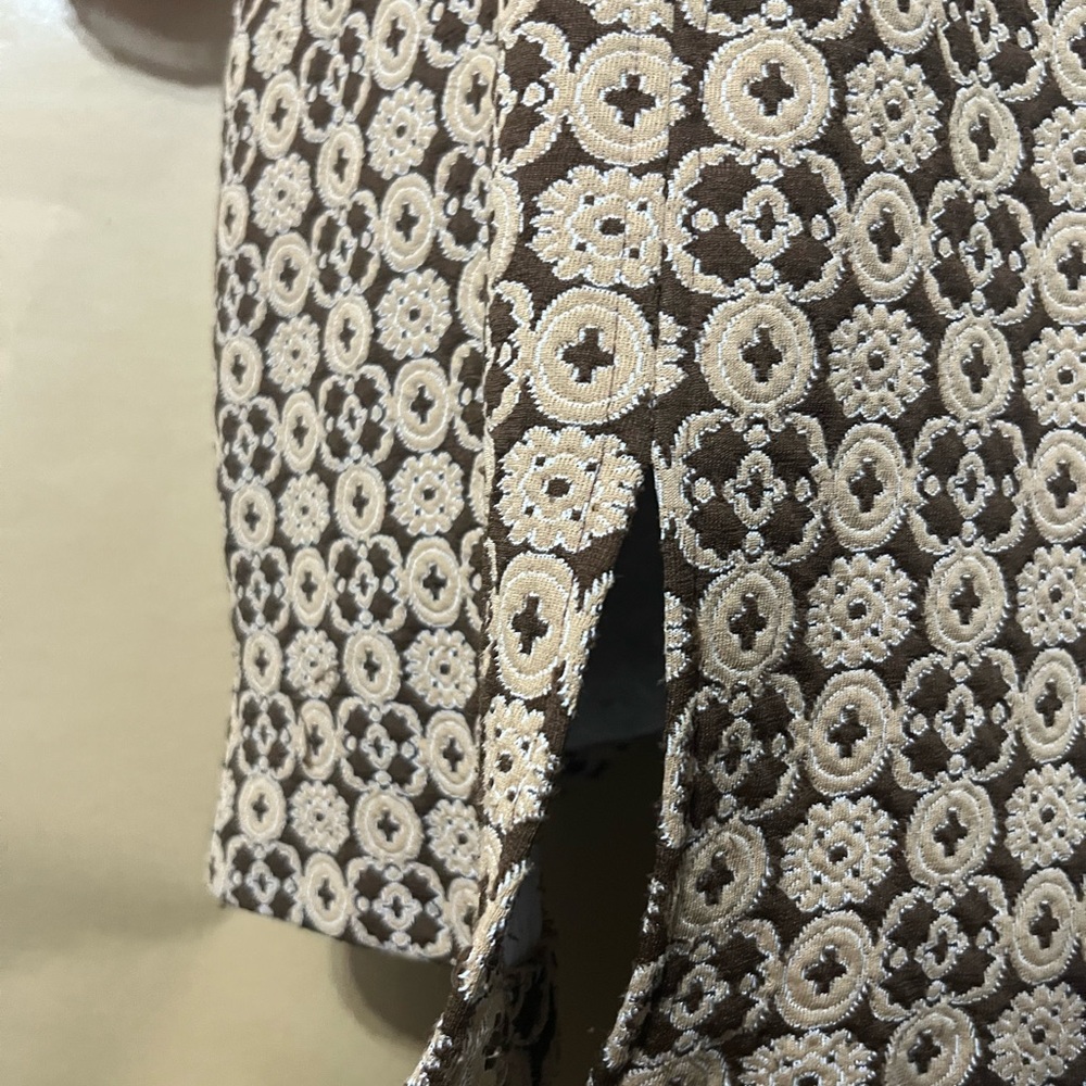 Handmade Vintage Mod Brown Patterned Dress - 1960s 1970s With Zipper and Pockets - Picture 7 of 7